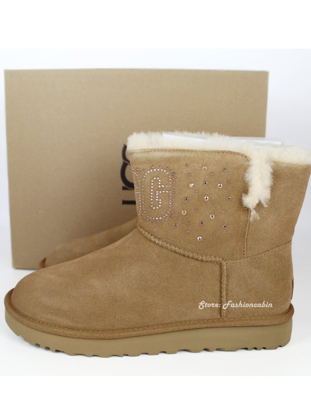 NEW UGG Classic Mini Gem Cozy Boots, Chestnut, US 10